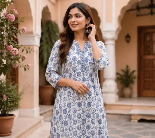 Lightweight Cotton Summer Kurti — Jaipur Block Print Daily Wear Retro Fashion